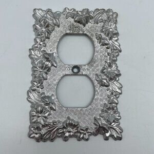 Vintage M.C Co. Metal Outlet Plug Cover Floral Design Wall Plate Double Outlet